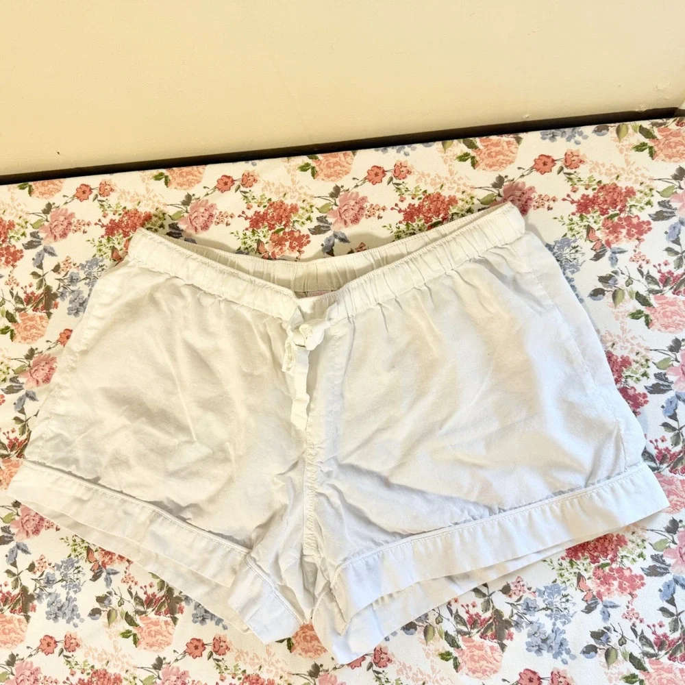 Victoria's Secret Womens White Cotton Sleep Shorts Size XS Drawstring‎ Summer